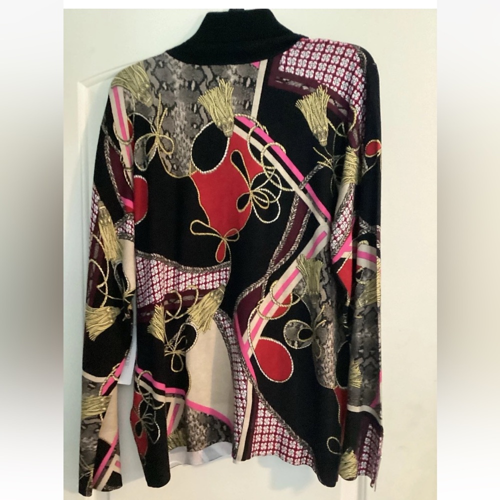 Chicos Sweater Multi Color Artsy Turtleneck Pullover Tassel Design 3 Large